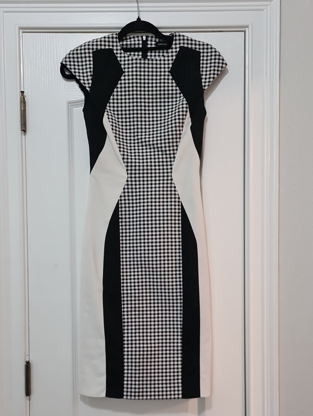 Karen Millen Black and White Gingham Panel Midi Dress
